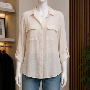 Spense Woman Womens Button Down Shirt Textured Roll Tab Light Pink 1X